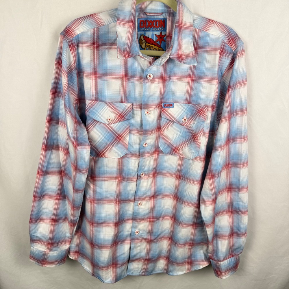 NEW Dixxon Windy City Flannel Red White Blue Plaid Button Down Shirt Medium - Picture 2 of 9